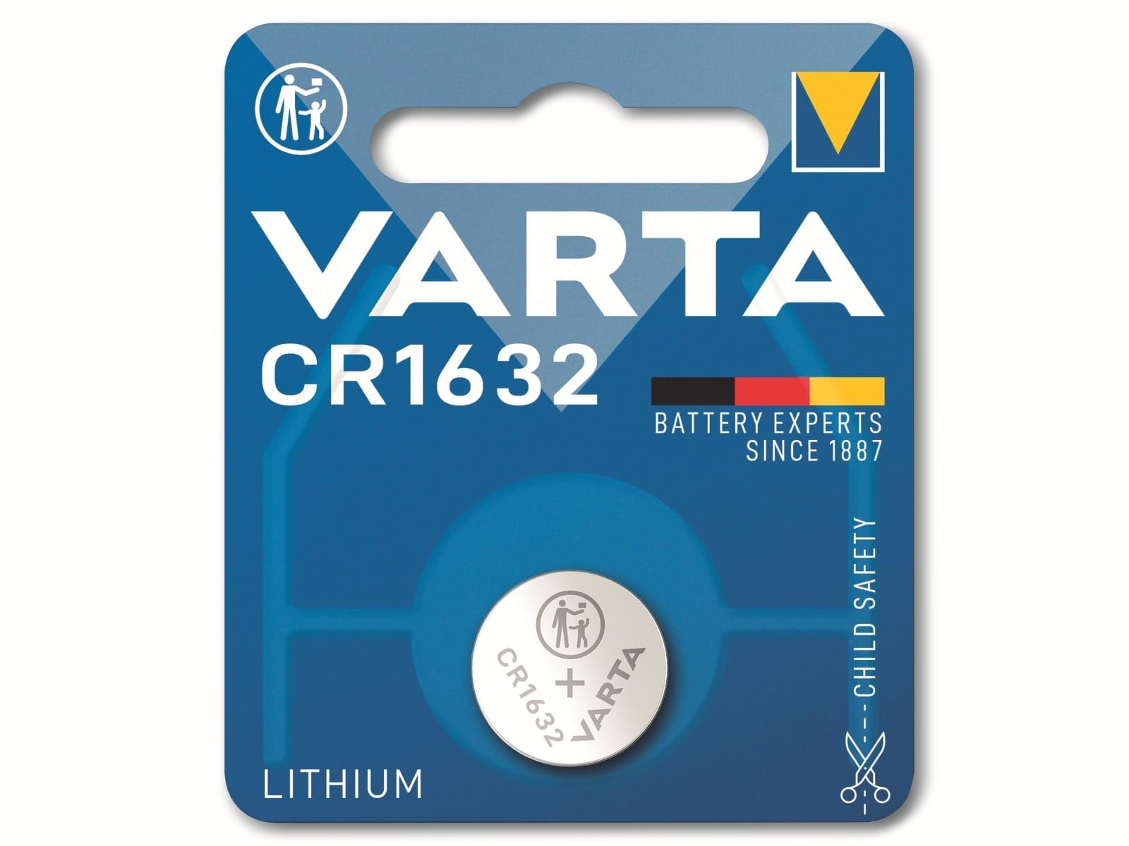VARTA CR 1632, 6632101401, Batteria Litio a Bottone, Piatta, Specialistica, 3 Volts, Diametro 16mm, Altezza 3,2mm, confezione 1 pila