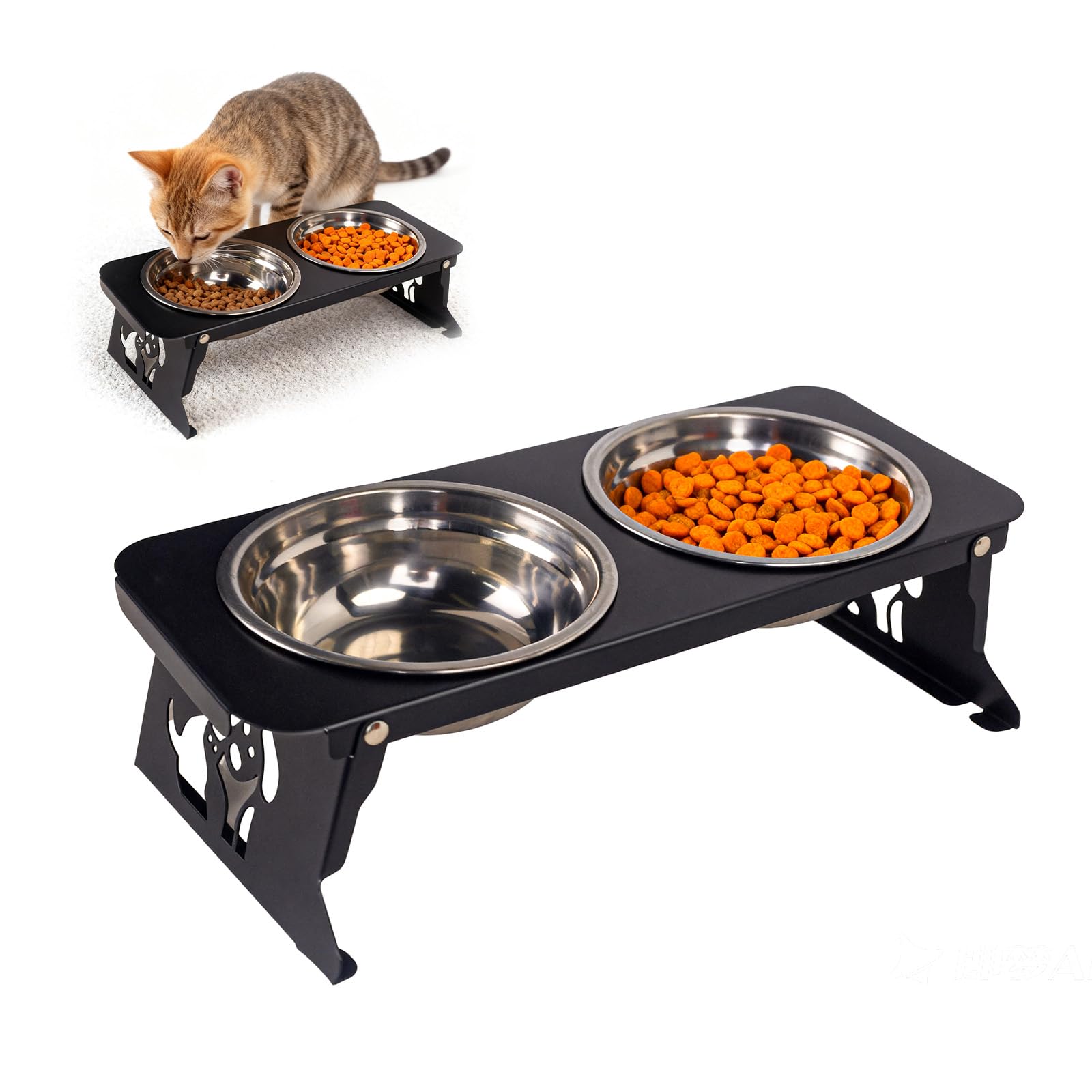 Slow Feeder Dog Bowl, Raised Dog Bowl with Stand, Elevated Pet Bowl Dog Feeding Station with Stainless Steel Dog Bowls, Anti-Choke Food Bowl for small Dogs, Cats (2 Bowls (Stainless steel stand))
