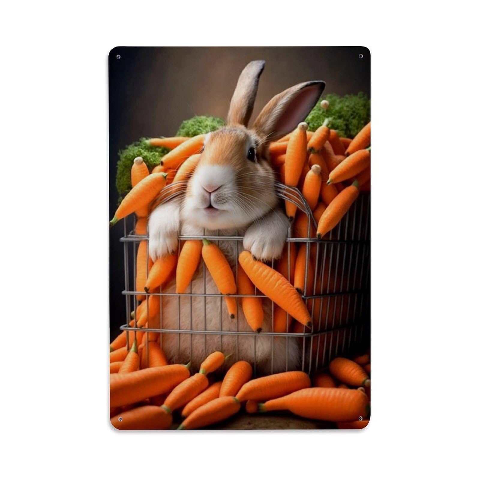 Wildlife Vintage Heritage Warm Country Garden Bunny Carrots Metal Tin Sign Plaque Wall Decor for Cafe, Man Cave, Club Bar, Office, Home Garden Round Metal Poster 8x12Inch