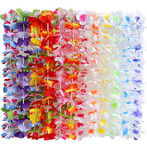 Myamy 50 Counts Tropical Luau Leis Flower Lei Theme Party Favors Hawaiian Leis Necklace Hawaii Silk Wreaths Holiday Wedding Beach Birthday Decorations Assortment #TOP5