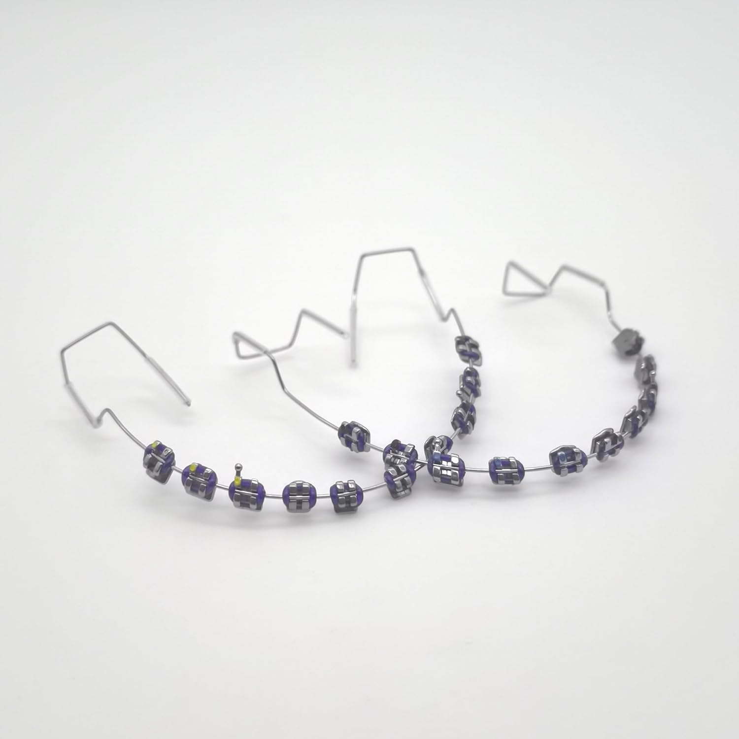 2 Pcs Temporary Tooth Decoration with Metal Wires Bracket Orthodontic Ligature Ties, Fashionable Colorful Fake Braces for Orthodontists Help Patients Understand Their Treatment (Purple)