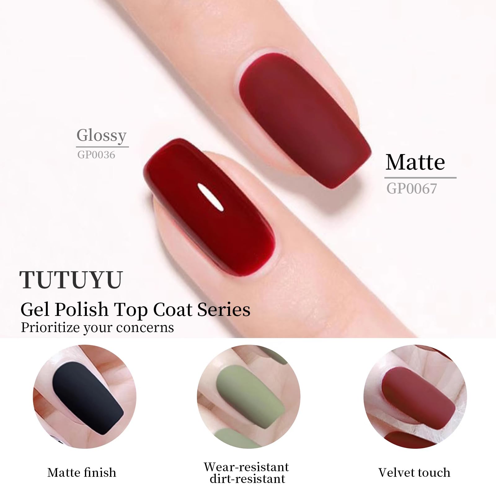 TUTUYU Frosted Sealer Top Coat Gel Nail Polish, 0.51 Oz Matte Gel Polish Top Coat - GP0067