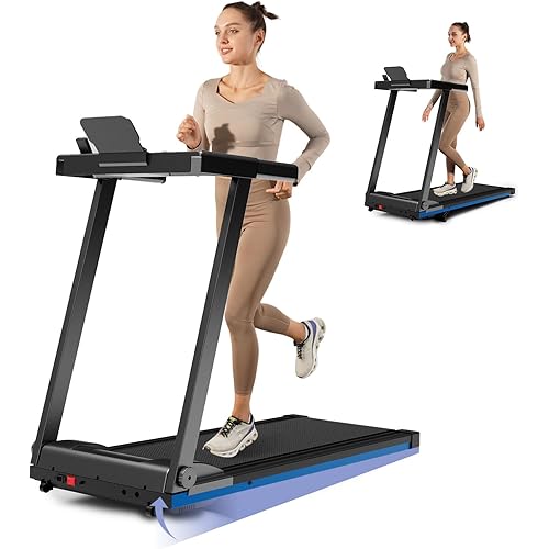 Treadmill with 5% Incline, 300lbs Capacity Folding 15 HP Small Treadmills for Home Portable Running Treadmill with Handles Quiet Brushless Dual Cushion System, Electric Compact Treadmil