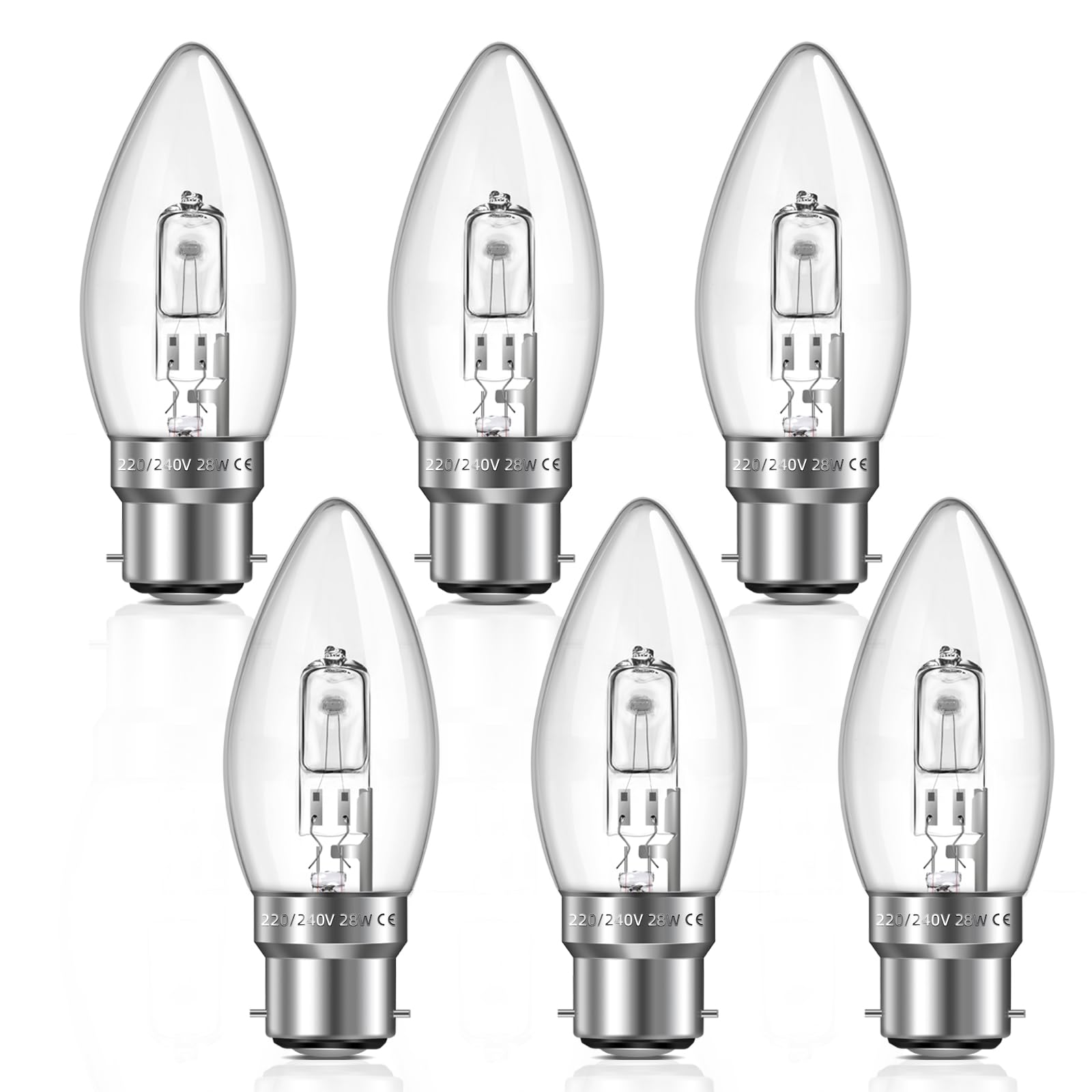 Liuyife B22 C35 Candle Light Bulb 28W, Dimmable, B22 Bayonet Cap Candle Bulb, Warm White 2700K 350LM, Clear Glass