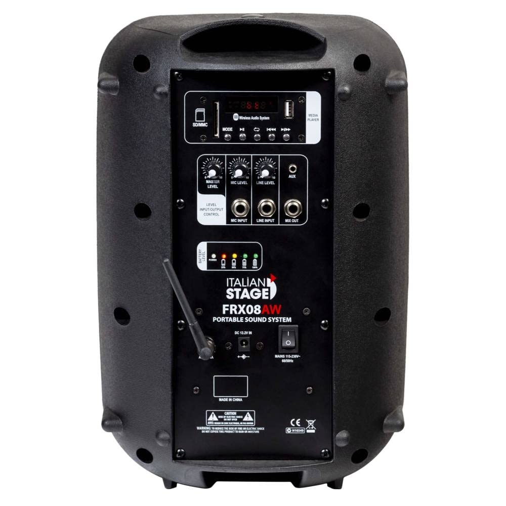 Italian Stage IS FRX08AW - Diffusore Cassa Attiva a batteria, da 60w di picco e cono da 8" con mp3 player, sd card, usb e bluetooth, Nero