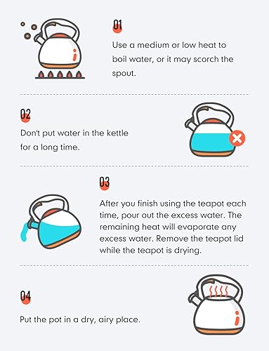 Miniatura 7 de BELANKO - Tetera de acero inoxidable de 2.7cuartos de galón para estufa, de grado alimenticio con mango de patrón de madera, con silbido fuerte,