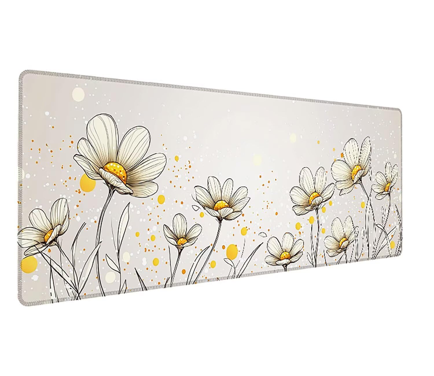 Podkładka pod mysz do gier XXL kwiat beżowa, podkładka pod mysz XXL - 1400 x 600 x 3 mm, podkładka pod mysz matowa, bardzo duża tkanina na biurko dla graczy, antypoślizgowa podstawa, dla graczy
