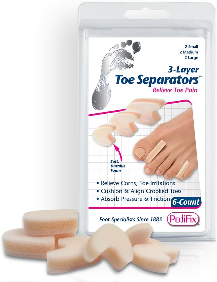 Pedifix 3-layer Toe Separators, 6-Count (Pack of 2), Small