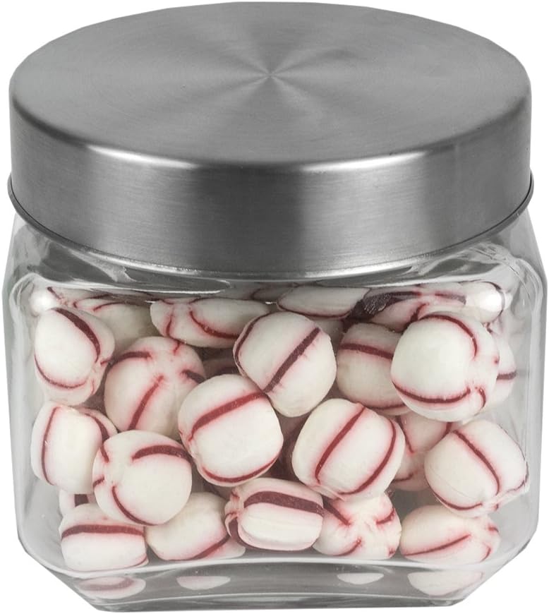 Clear Glass Square Canister Set with Stainless Steel Lids, 4-Piece