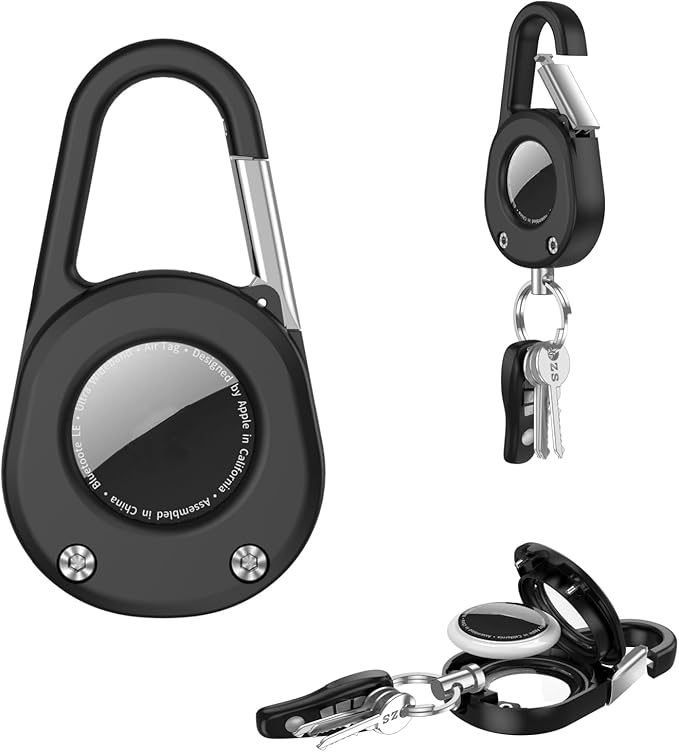 Natyos 2-in-1 Carabiner Keychain &amp; Case for Apple AirTag - IPX8 Waterproof, Shockproof Protective Cover with Detachable Hook