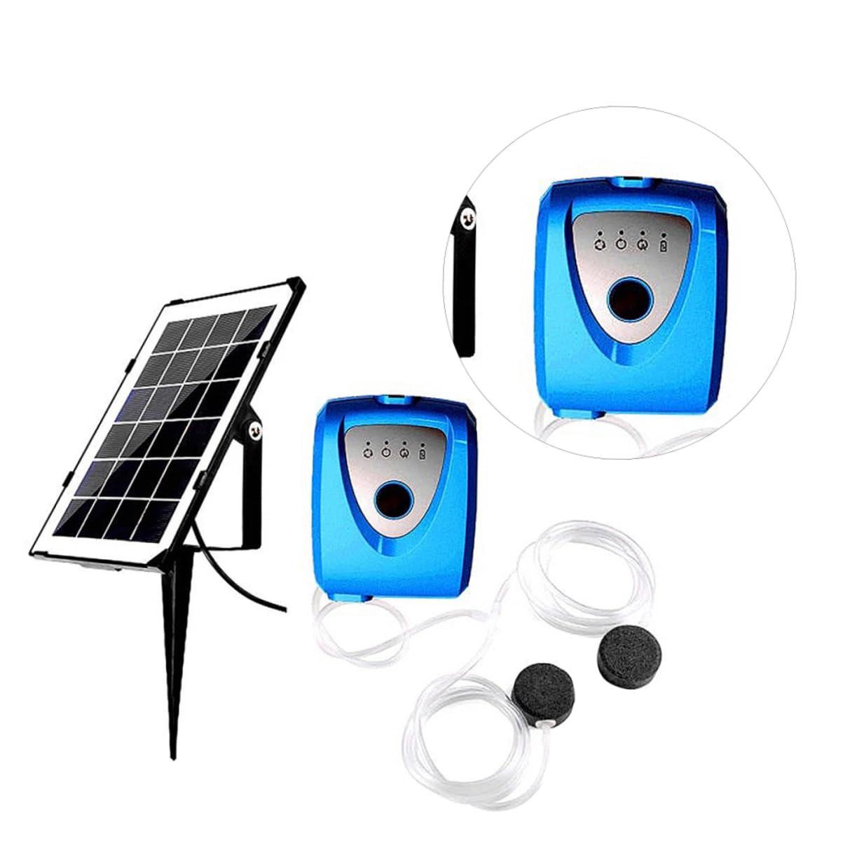 Yardwe Solarbetriebene Sauerstoff Aquarium Pumpe mit 2 Ausblasöffnungen USB Aufladbar Kunststoff für Aquarium und Fischbecken im Außenbereich