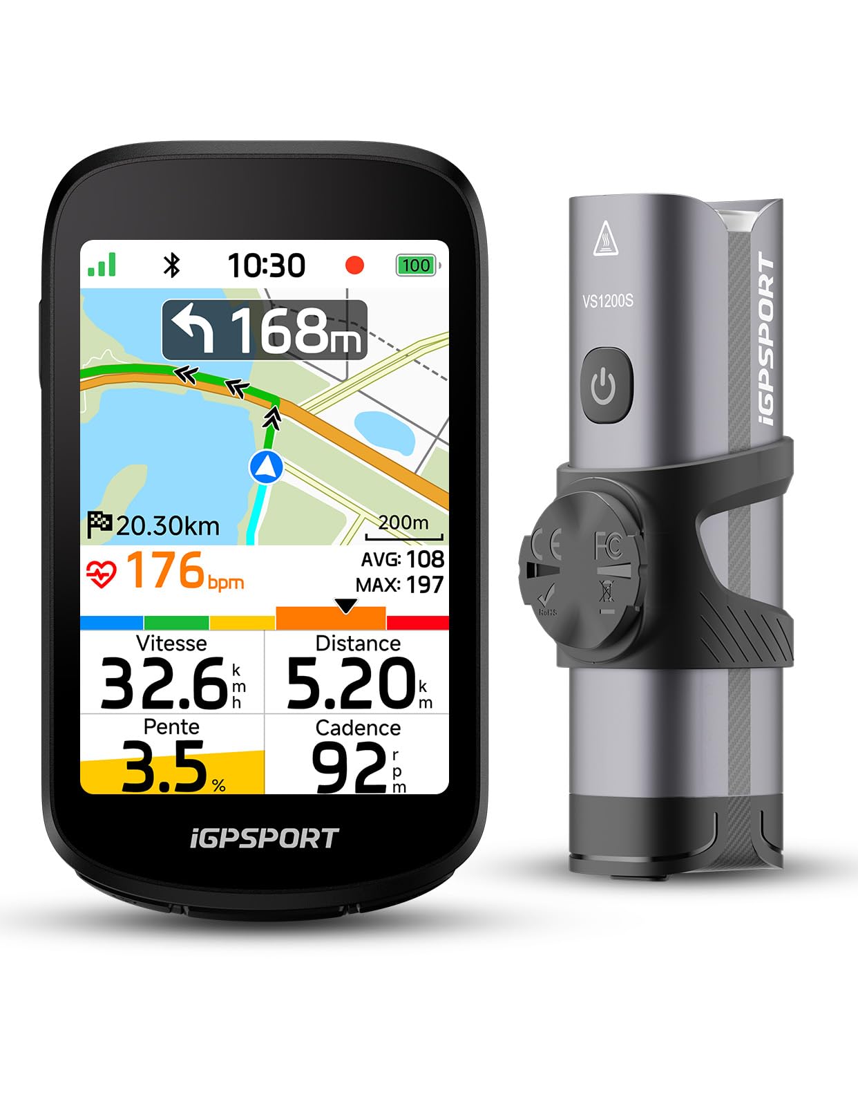 iGPSPORT BSC500 Compteur Velo sans Fil et 1200 Lumens Lumiere Velo