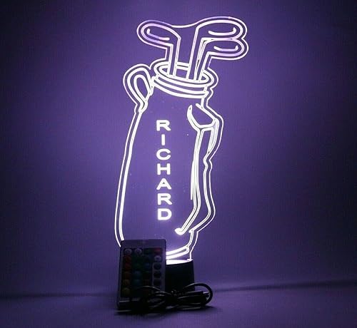 Miniatura 6 de Bolsa de golf y discotecas con luz nocturna para mesa, lámpara de escritorio LED para jugador de golfista en un juego, nombre personalizado, regalo