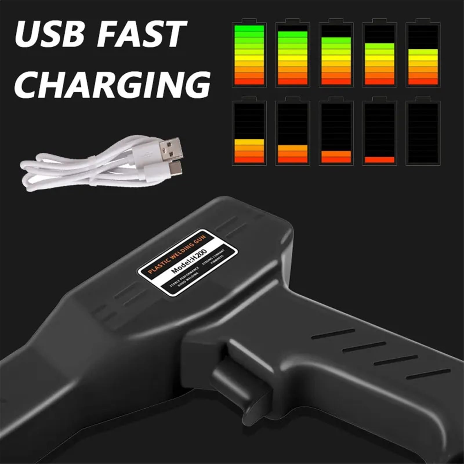 Zestaw lutowania 200W bezprzewodowa spawarka do plastiku, szybkie ładowanie na gorąco przez USB, przenośny zestaw do naprawy zderzaków samochodowych(1000Pcs-Black)