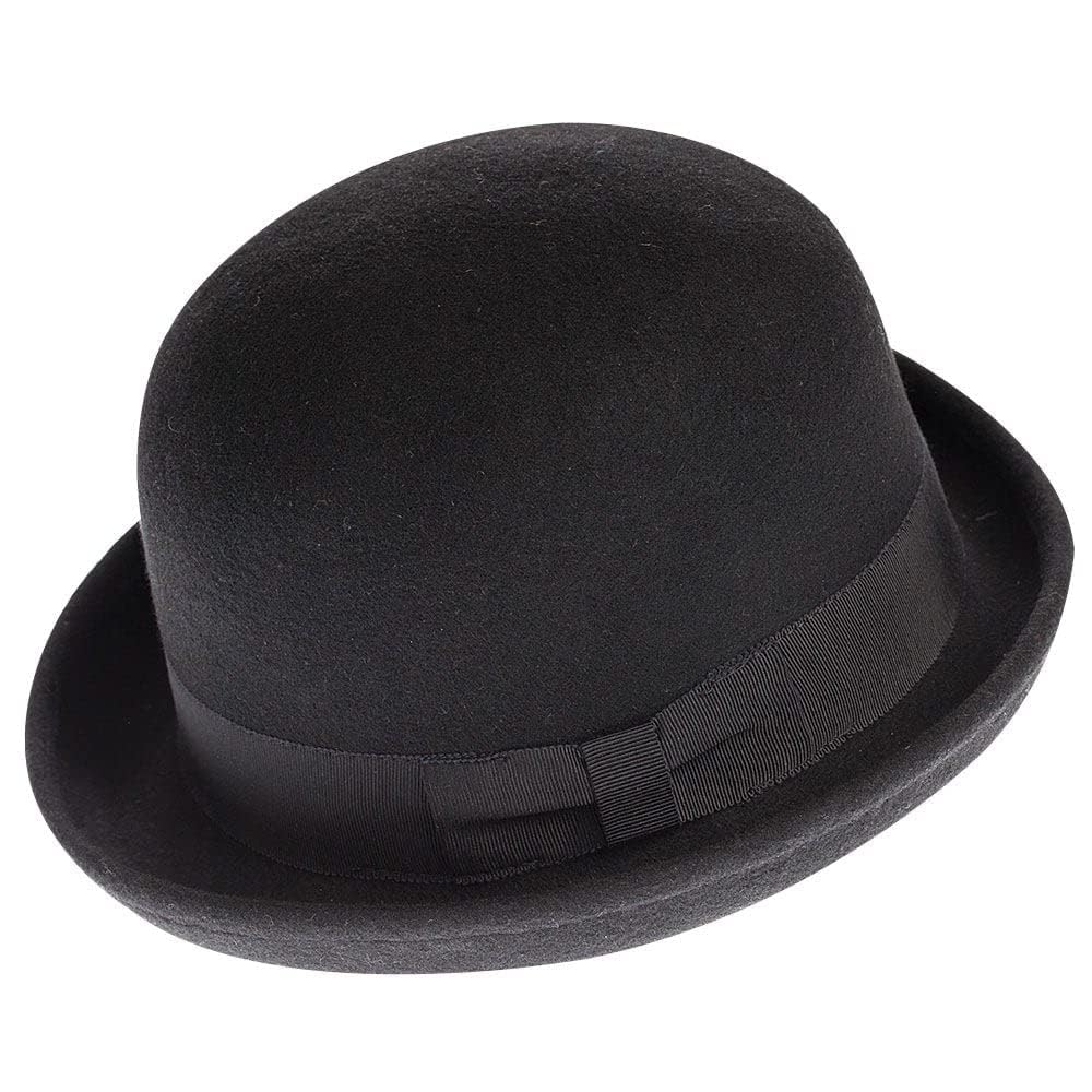 Black Bowler Derby Hat Short Rolled Brim Fedora Hat for Men and Women(S/M)