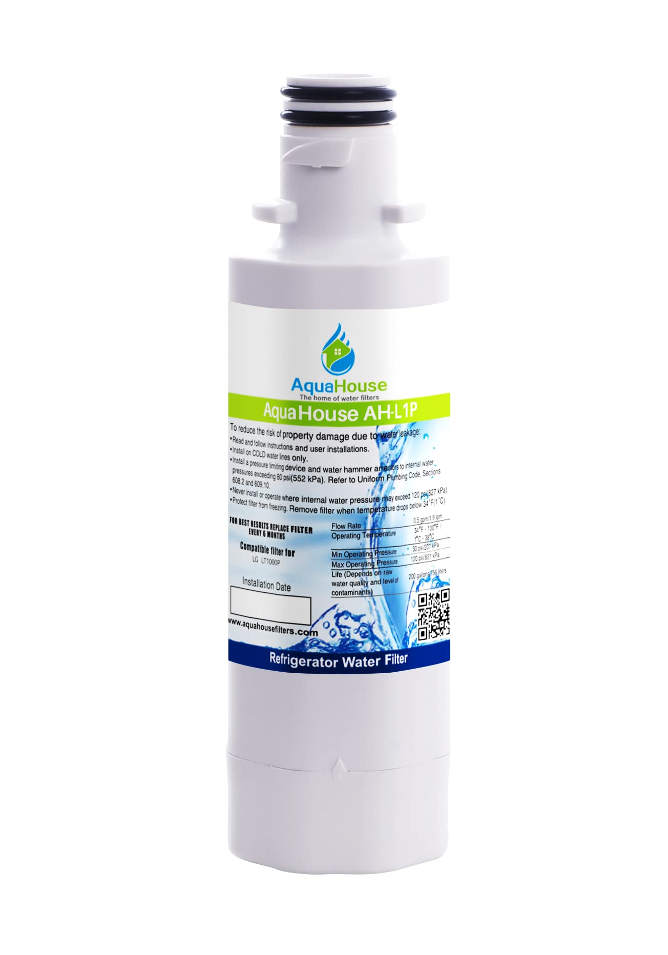 AquaHouse AH-L1P Compatibile con LG LT1000P ADQ747935 AGF80300704 ADQ74793501 Filtro acqua frigorifero
