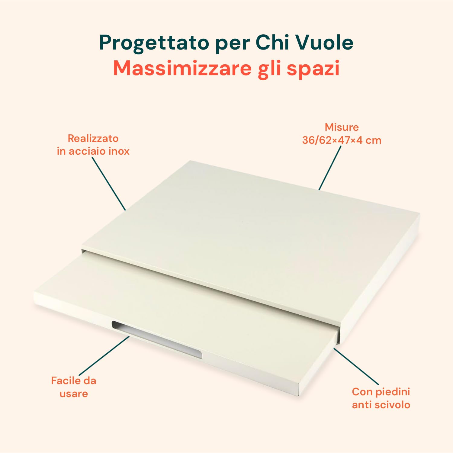 Avilia - Supporto Microonde Estensibile 39-62x47x4 cm con Ripiano Estraibile, Struttura Salvaspazio Cucina, Vassoio Scorrevole e Gommini Antiscivolo (Bianco)