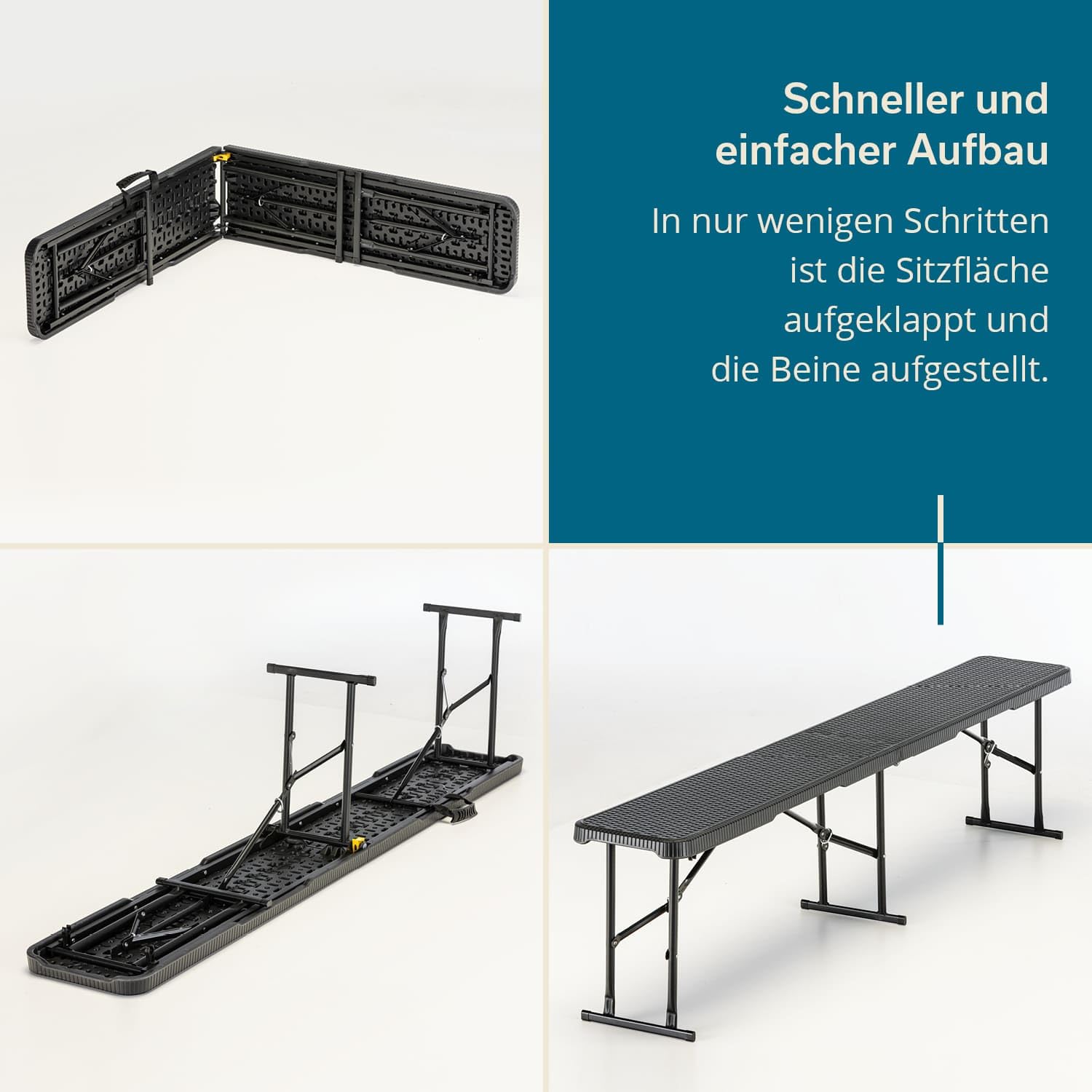 skandika MASI Mesa Plegable/Banco Plegable/Set de Mesa y Bancos | Banco hasta 300 kg, Mesa de jardín hasta 200 kg de Carga, Material Reciclado, Resistente a la Intemperie (2X Bancos Negro)