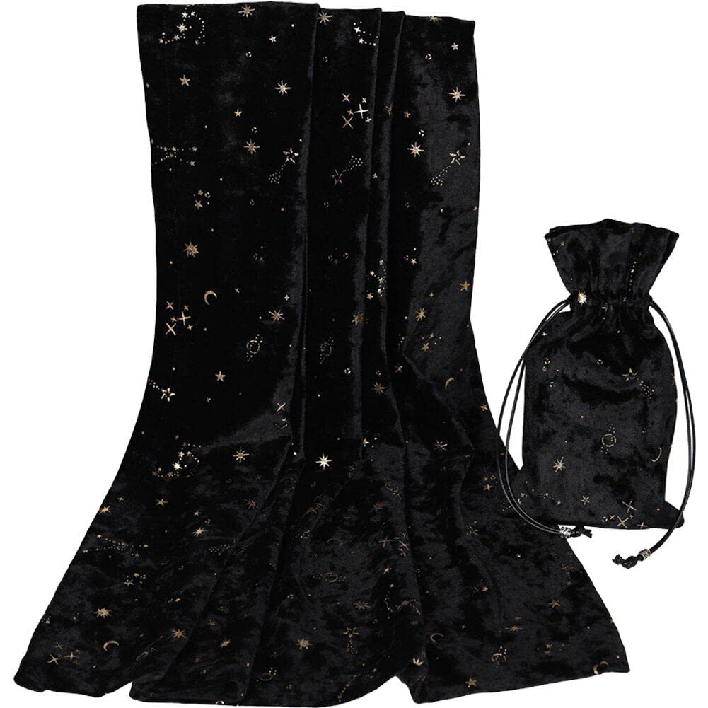 Tsffae Altar Tarot Table Cloth Tarot Divination Tablecloth with Drawstring Tarot Card Bag Cards Board Game Table Cover Card Mat