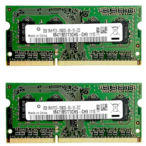 4GB [2X 2GB] Memoria RAM 2 módulos de 2GB DDR3 SODIMM 1Rx8, 2 GB, 1333 MHz, PC3 10600S, 204 Pines 1.5V para Ordenador computadora Portátil Notebook Laptop 51CH041