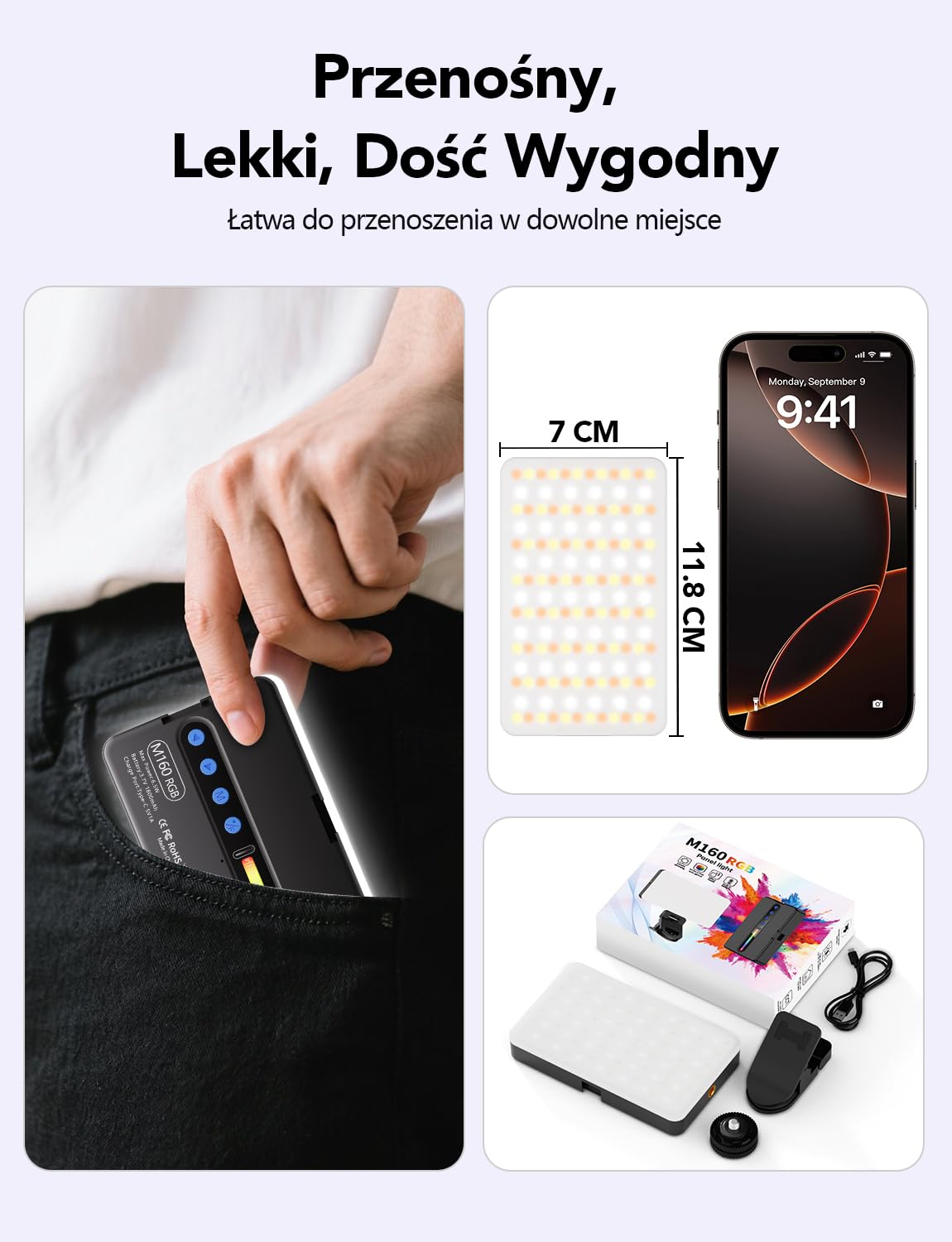 Lampki do Selfie RGB 138 Światło Kamery LED Przenośne 10 kolorów | Oświetlenie Fotograficzne Regulowana jasność 30 Trybami Scen Akumulatorowe Oświetlenie Wideo CRI 95 do Telefonu Aparatu