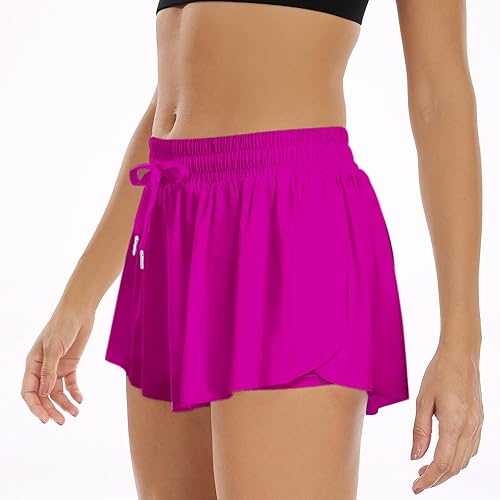 Miniatura 9 de Wsirmet - Pantalones para yoga 2 en 1 para mujer, con doble capa, de secado rápido, con cordón en la cintura, dobladillo con vuelo, para