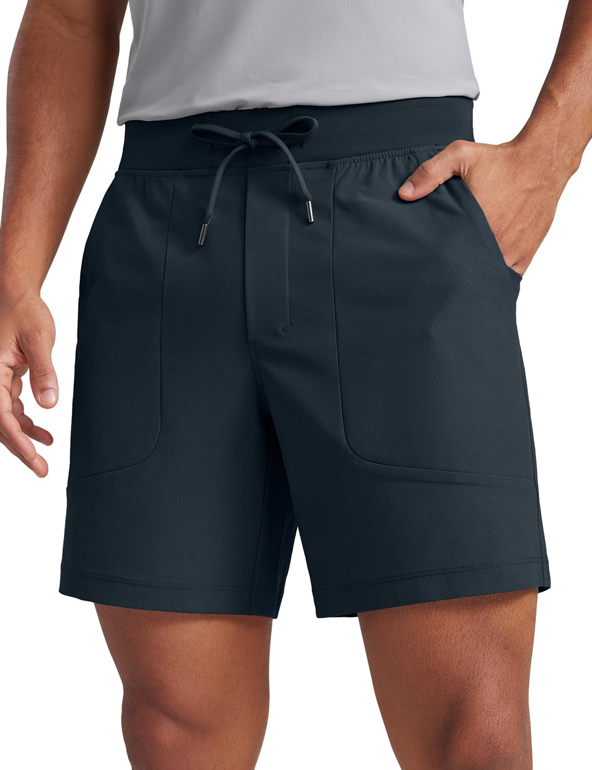 CRZ YOGA Mens All Day Comfy Pull-On Shorts 7 - Golf Casual Elastic Waist Quick Dry for Athletic