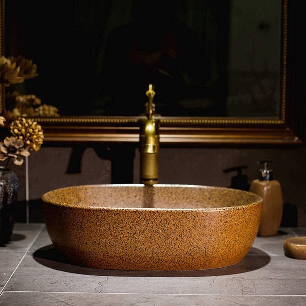 Szafka Pod Umywalkę Z Umywalką, Umywalka Łazienkowa, Umywalka Nablatowa, Umywalka Łazienkowa Nablatowa 18-Calowa, Ceramiczna, Porcelanowa, Ręcznie Robiona, Owalna, Do Kuchni Hotelowej,