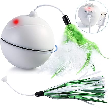Jinxuny El Gato Recargable Juega la Bola, el Gato Interactivo Juega la Bola Ligera Auto-giratoria autom?tica del Cazador del Gato de 360 ??Grados LED con la Pluma Desmontable (Color : White) Jinxuny El Gato Recargable Juega la Bola, el Gato Interactivo Juega la Bola Ligera Auto-giratoria autom?tica del Cazador del Gato de 360 ??Grados LED con la Pluma Desmontable (Color : White)