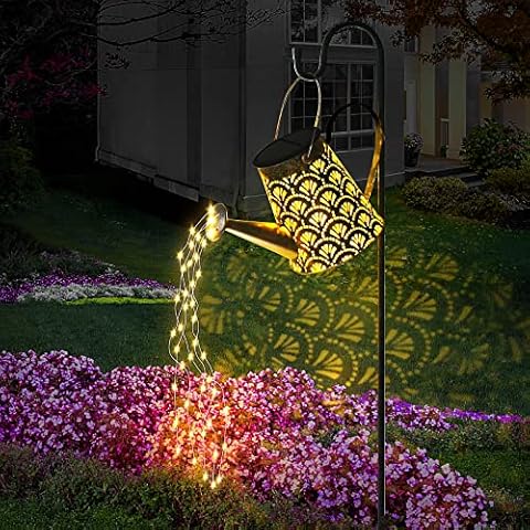 DeepDream Watering Can Solar Lights, Large Retro Metal Garden Lights Solar Powered with 60 LED String Lights, Waterproof Outdoor Garden Ornaments for Pathway Patio Yard Cover