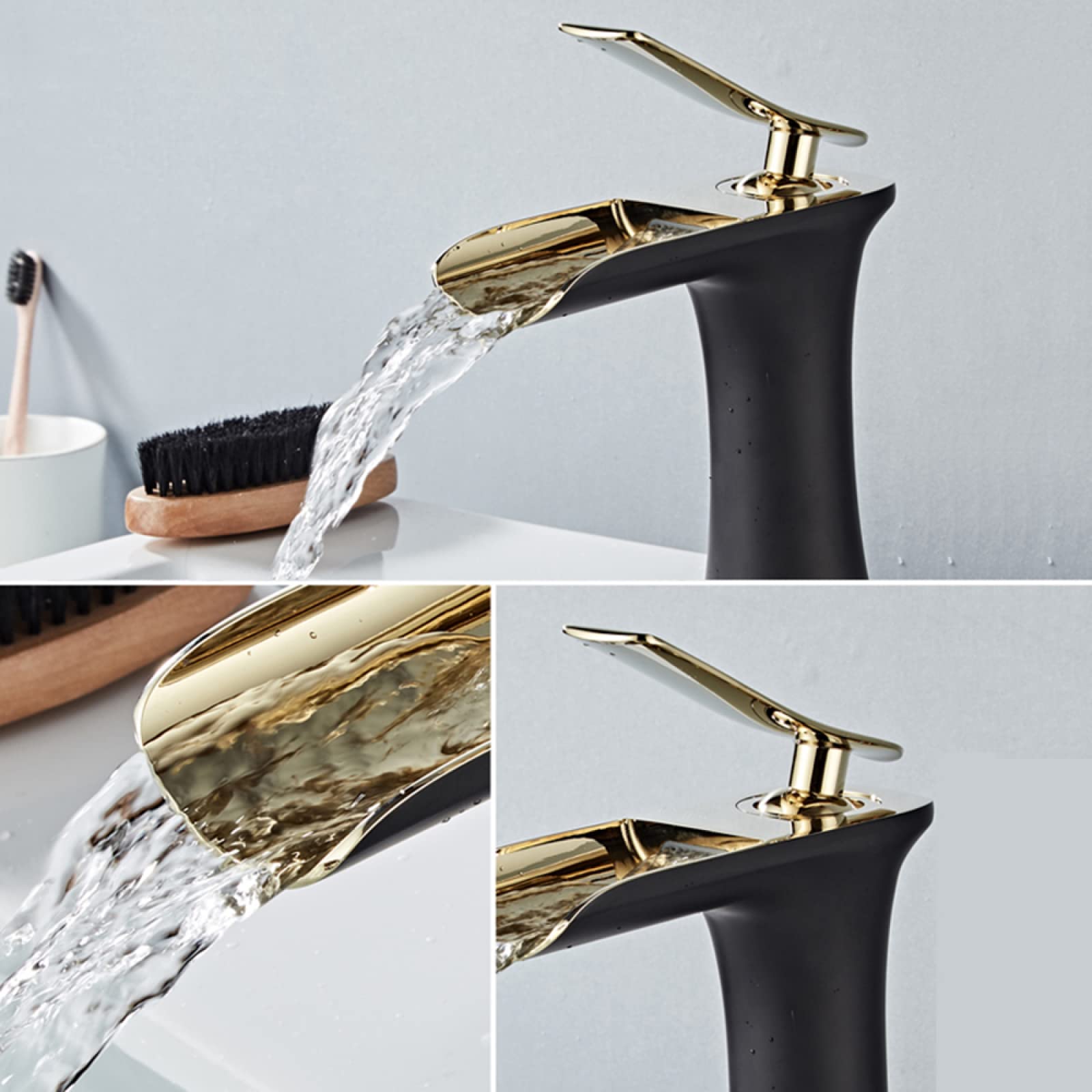 Rubinetto Bagno Cascata, Nero Monocomando Ottone
