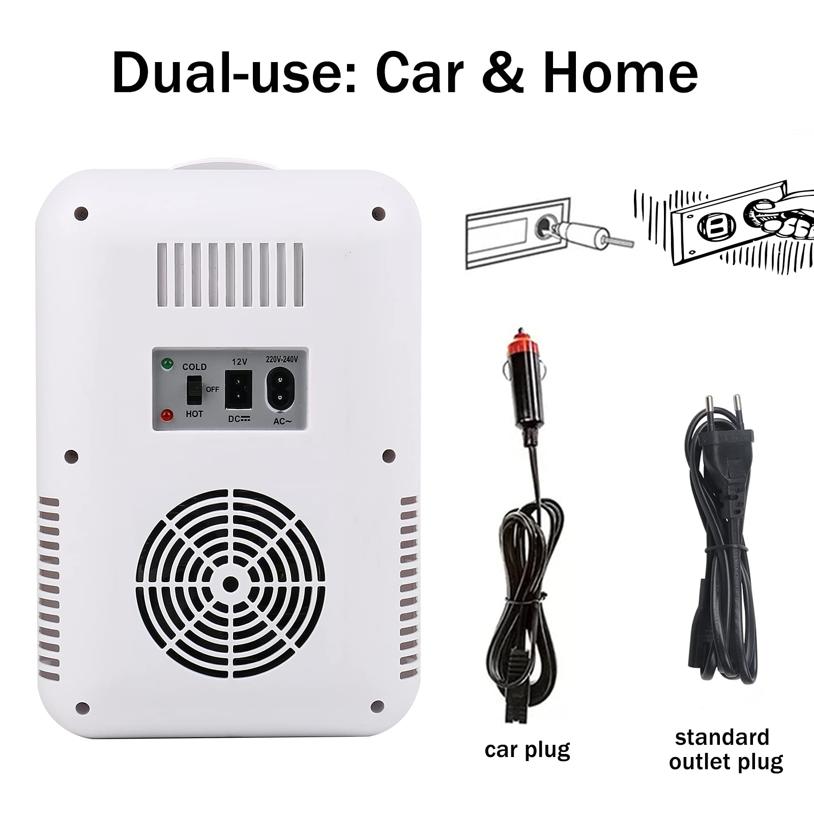 Mini frigorífico 2 en 1 con función de calefacción de 8 litros, portátil, para cosméticos y congelador, para el dormitorio, regulador de temperatura para el coche y el hogar