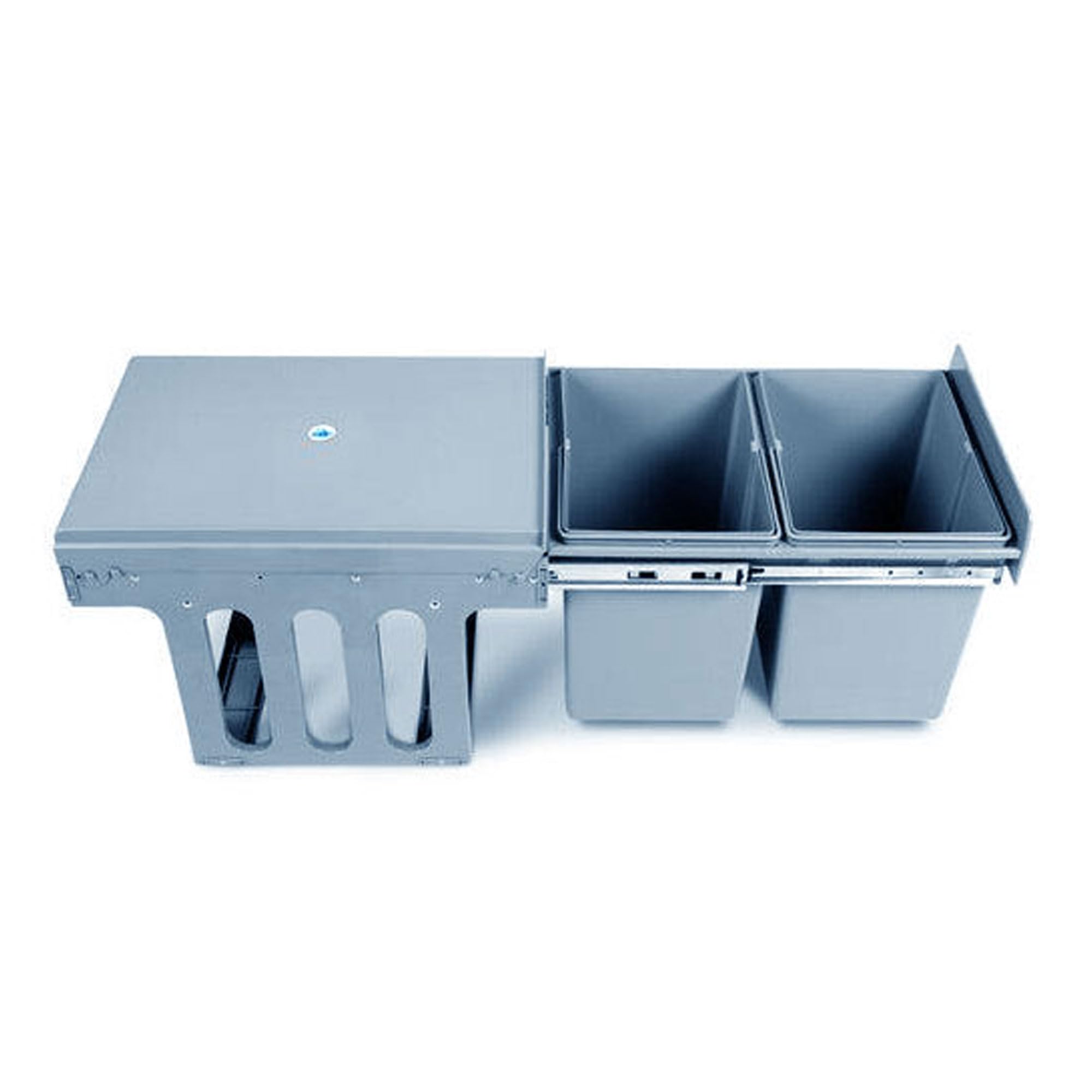 Contenedor de reciclaje para mueble de cocina, Cubos de basura bajo fregadero 2x 8L, fijación inferior y extracción manual de compartimento, cubos extraíbles, con tapa
