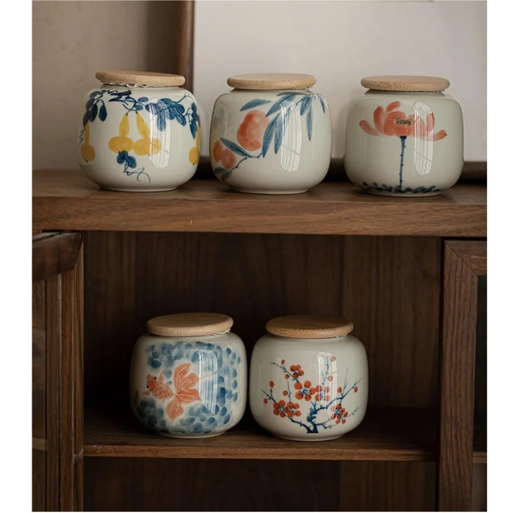 Organizador de Bolsitas de Té Tanque de almacenamiento de té portátil, pequeño, pintado a mano, flor de ciruelo, juego de té chino, contenedor de almacenamiento de té suelto Organizador de Té Contened