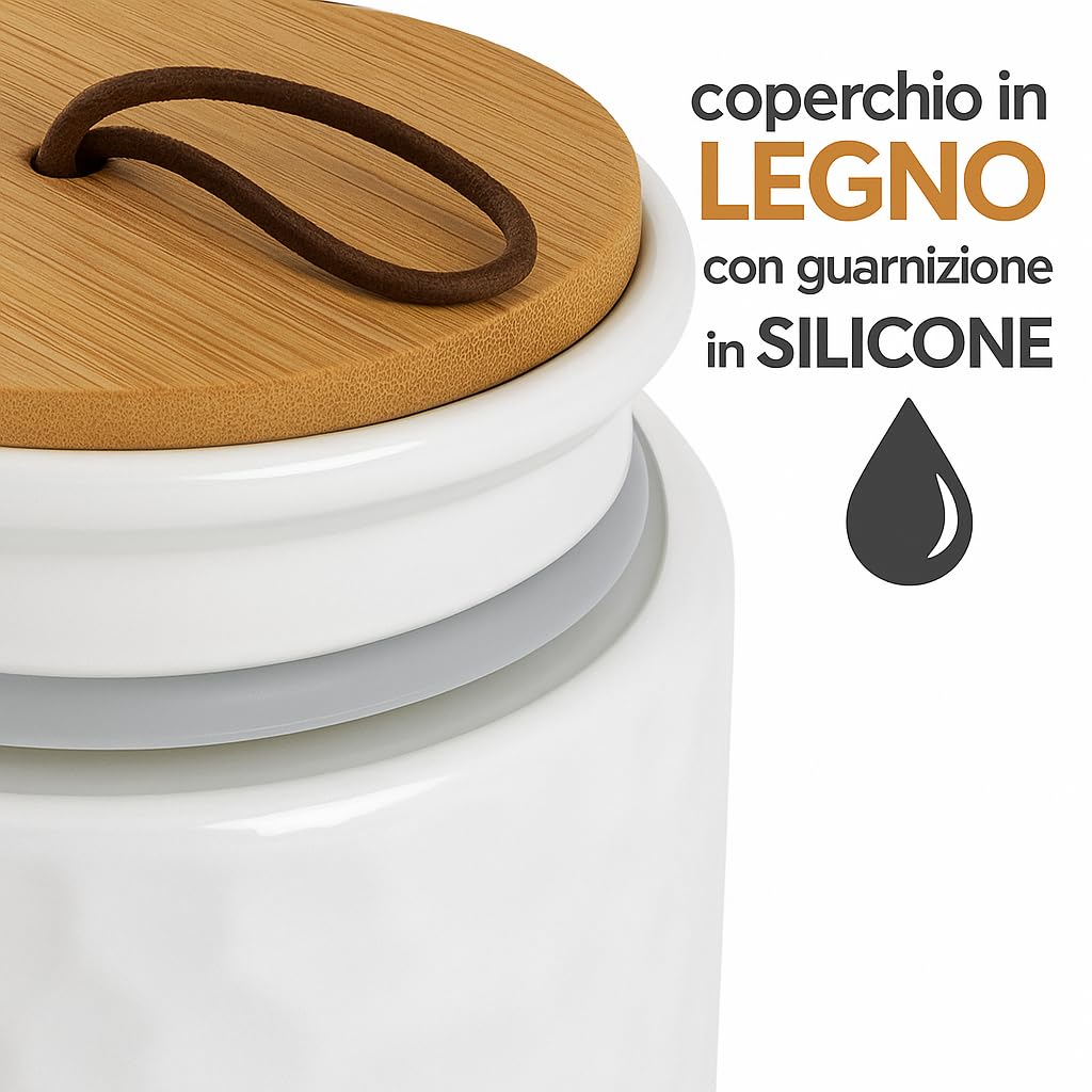 Barattolo Biscottiera, Porta Biscotti, Contenitore Cucina, in Ceramica Effetto Martellato, Tappo in Legno