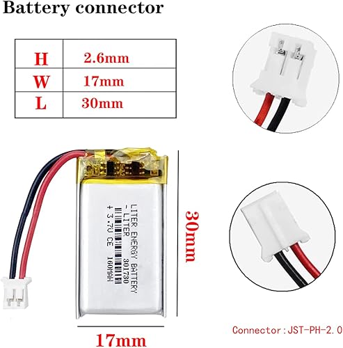 Miniatura 2 de Liter 3.7V 160mAh 301730 Lipo Batería recargable de iones de polímero de litio con conector JST 0.079 in