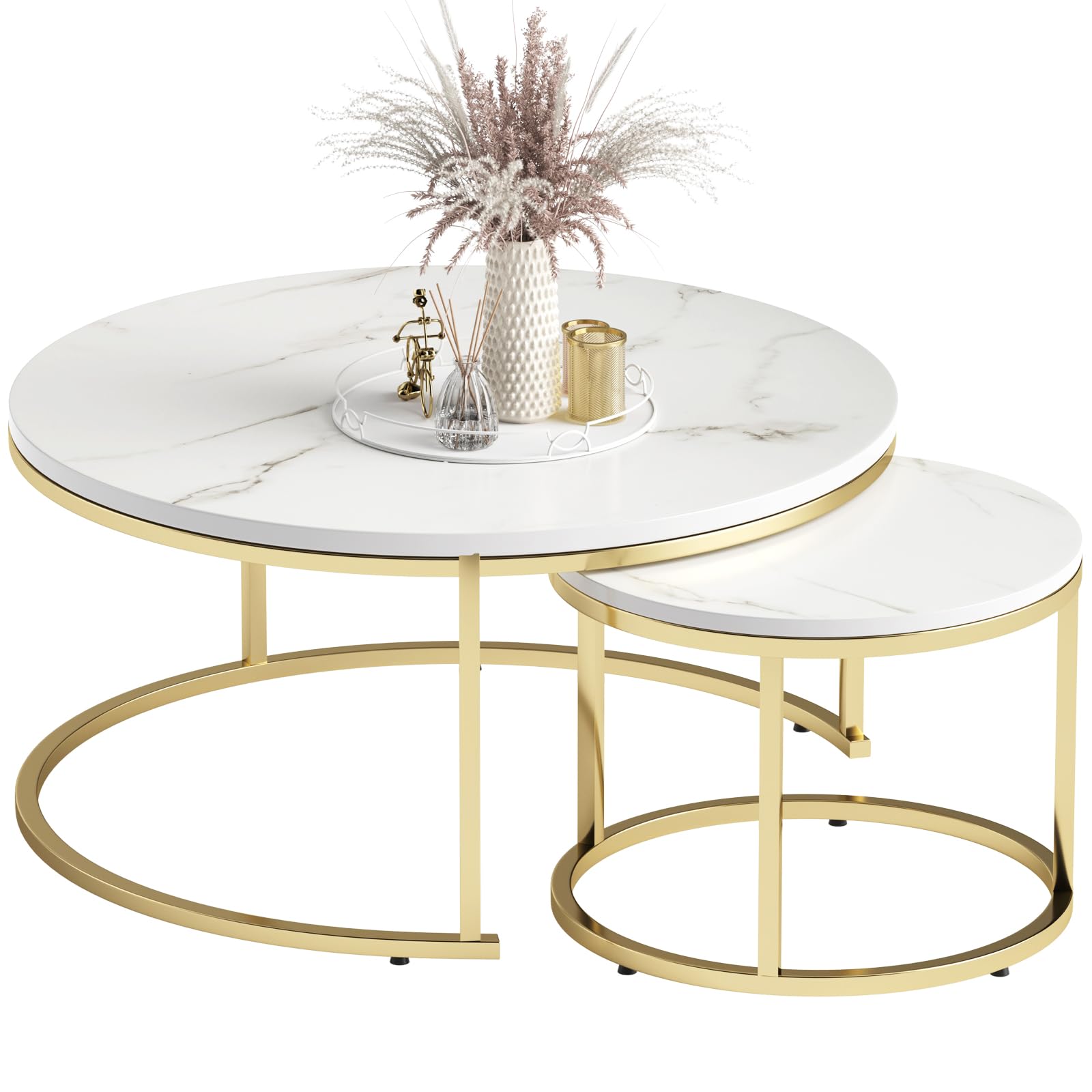 Nesting Table with Metal Legs Set of 2 Table for Living Room