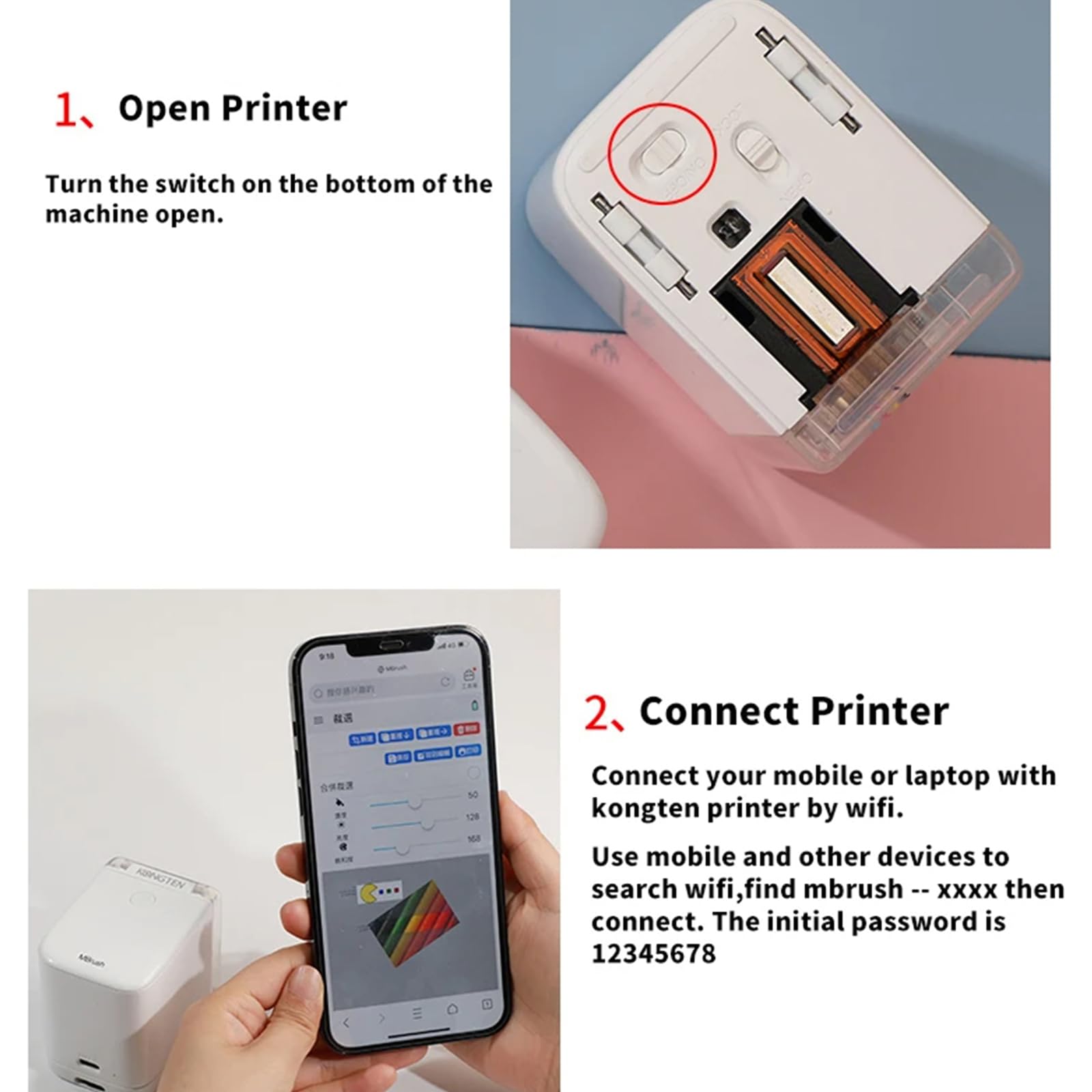 Mini Drukarka Jadalna - Przenośna DIY Ręczna Drukarka Inkjet do Żywności z 1 Kolorową Tintenpatroną do Chleba, Kawy, Ciastek, Macaronów i Sztuki Kulinarnej