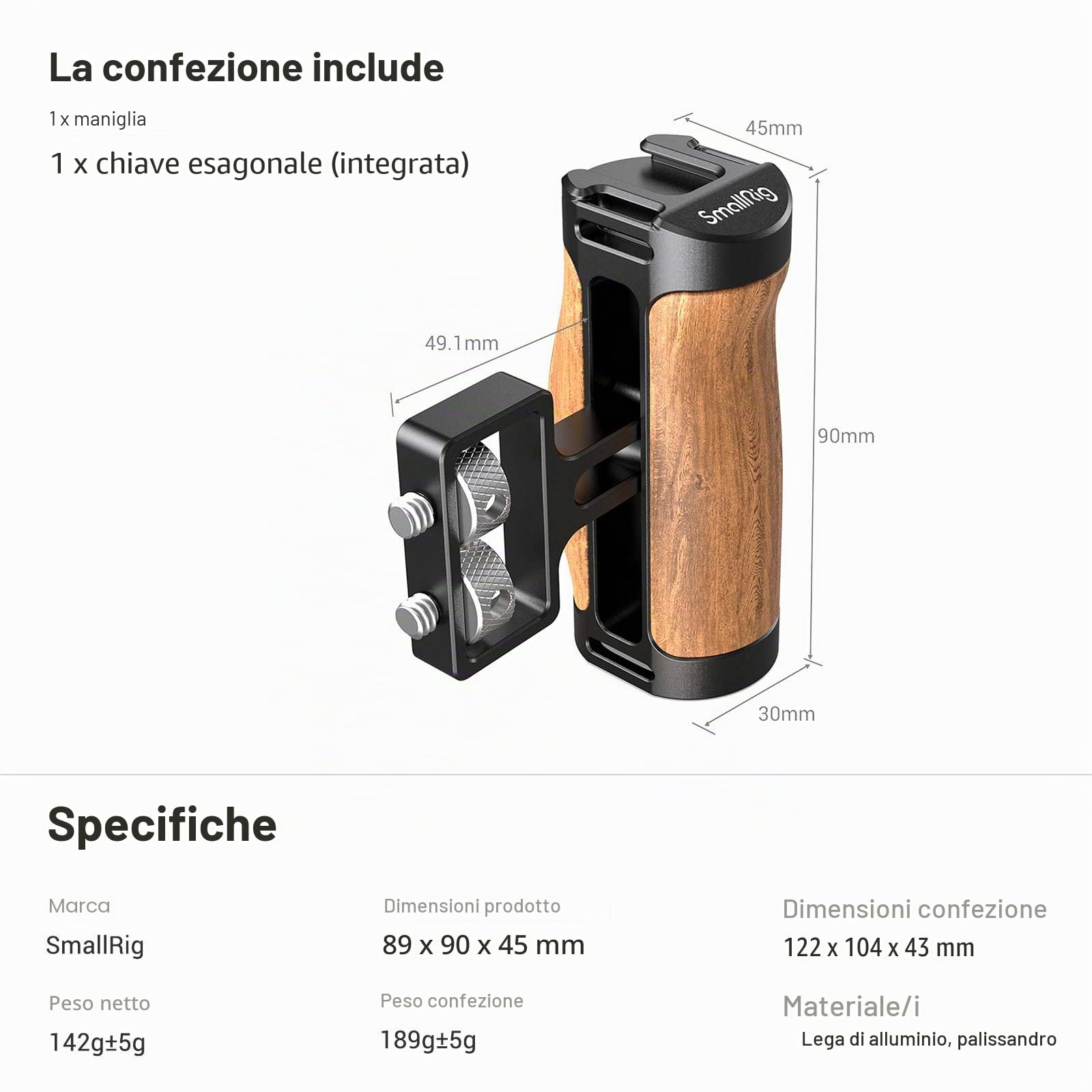 SMALLRIG Mini Manico Laterale in Legno con Viti 1/4"-2913