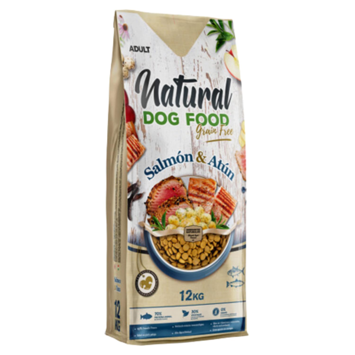 Natural Dog Food Grain Free de SALMÓN y ATÚN. Pienso para Perros Sensibles, pienso bajo en Grasa, Perros con Alergias e Intolerancias Alimentarias, Hipoalergenico (Hypoallergenic) (12 KG)