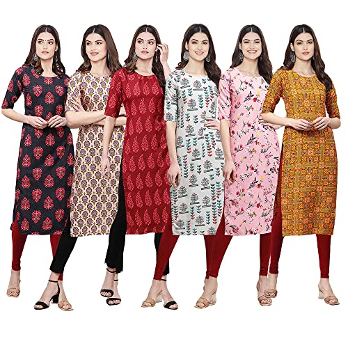 Image of Pinkmint Women's Crepe Digital Print Straight Kurta [Pack of 6] (CKE-329-353-330-333-341-343)