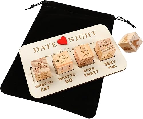 Dados de noche de cita para parejas, Regalos de madera de aniversario para ella, Dados para llevar, Dados de amor, Dados de decisión de comida,