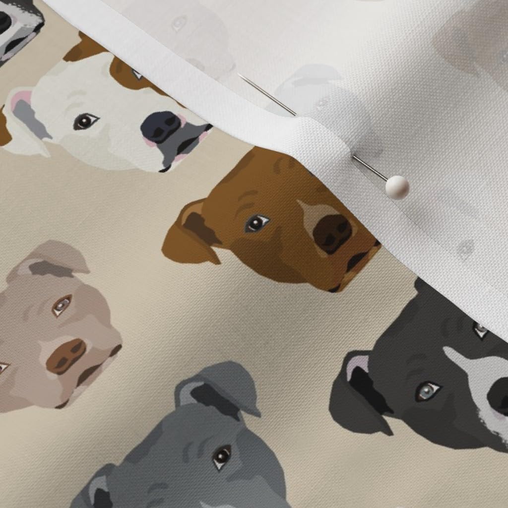 Spoonflower Fabric - Pitbull Terrier, Dog, Beige, Tan, Pets, Staffordshire, Puppy, Rescue Printed on Petal Signature Cotton Fabric by The Yard - Sewing Quilting Apparel Crafts Decor