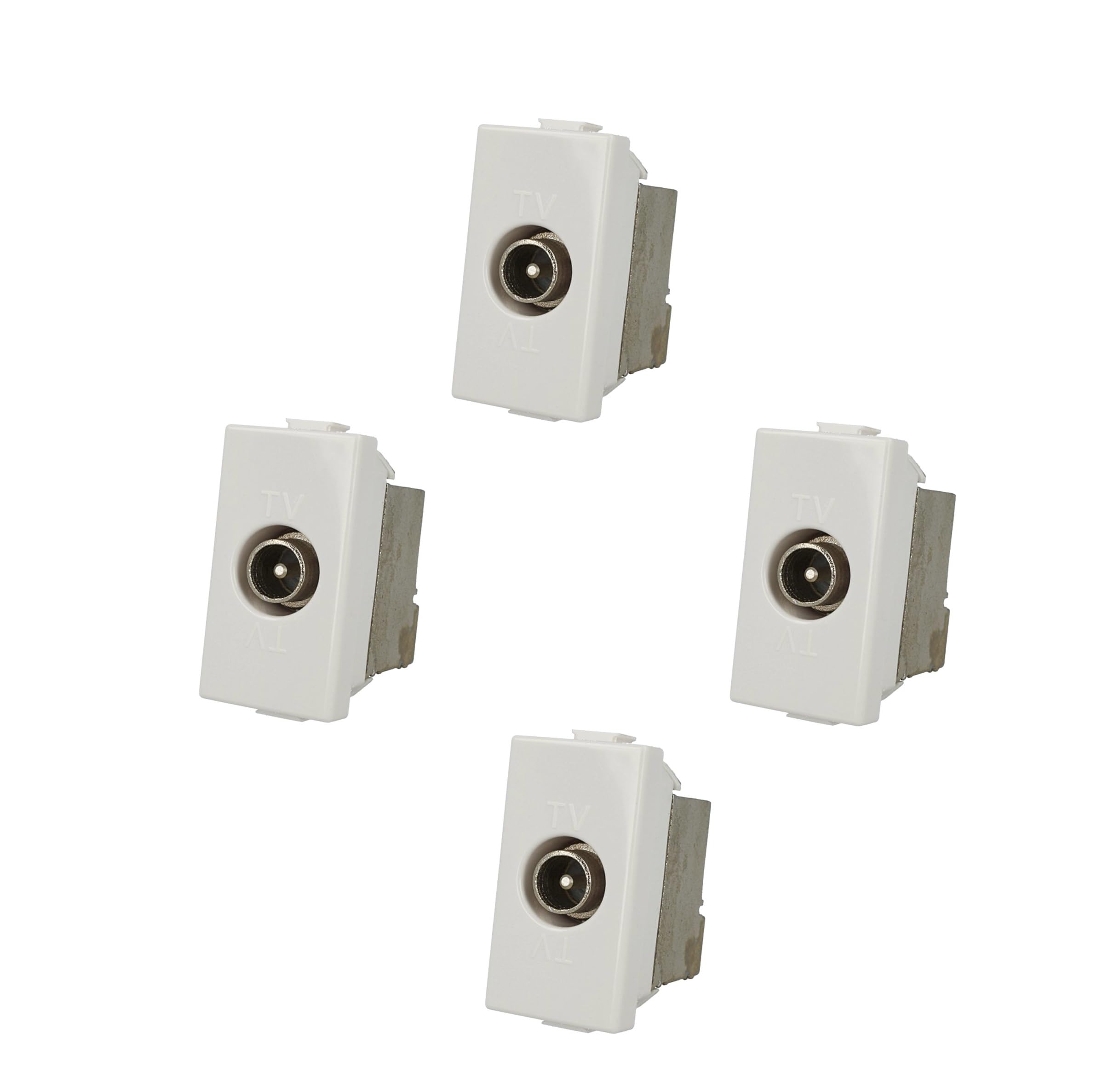 4 Pezzi Presa TV passante compatibile con BTicino Matix | Bianco | modulo da incasso per supporto e placca compatibile