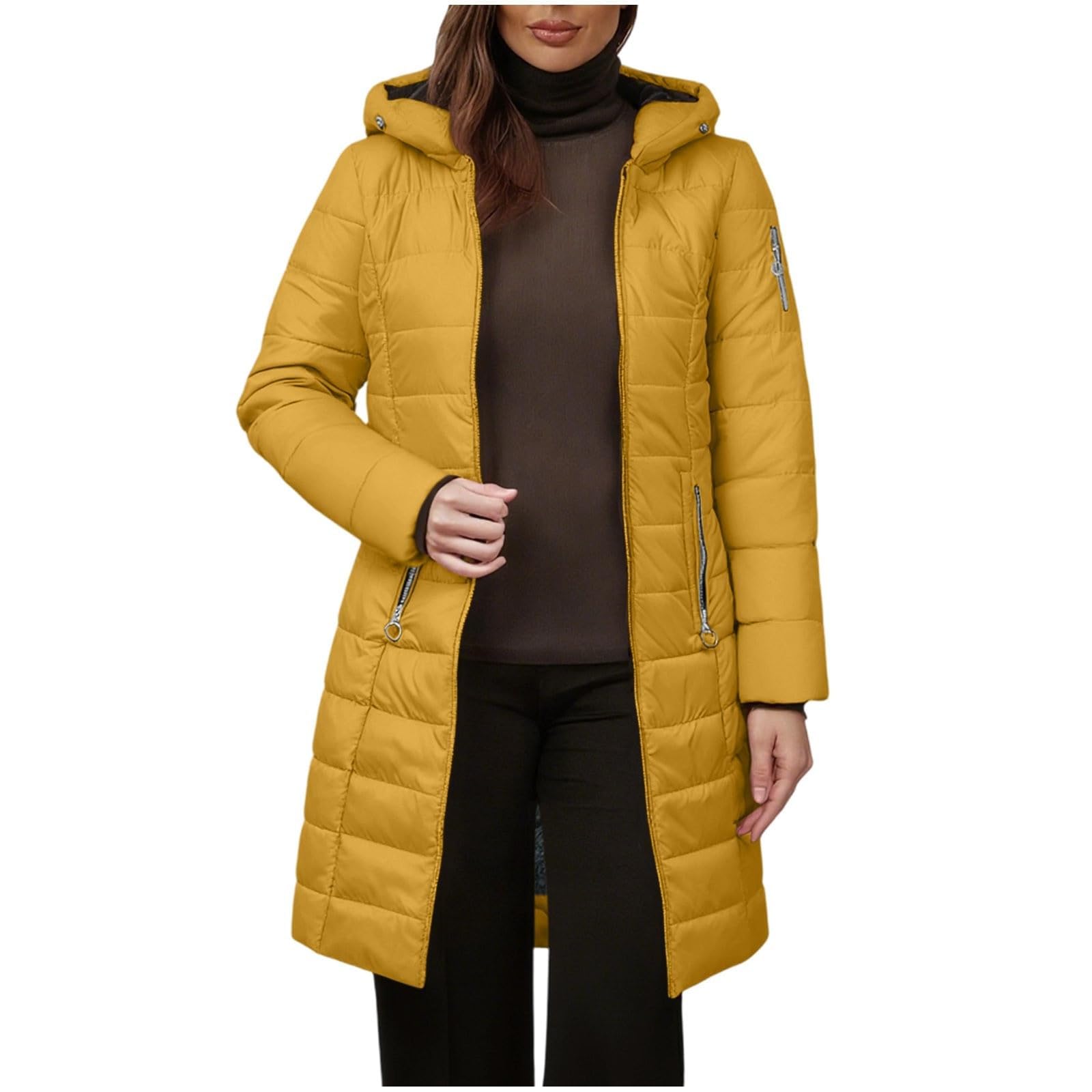 Cappotto Invernale da Donna Trapuntato Lungo con Cappuccio e Bordo in Pelliccia Giacca Imbottita in Cotone Calda, Cappotto Casual Antivento per Le Giornate Fredde