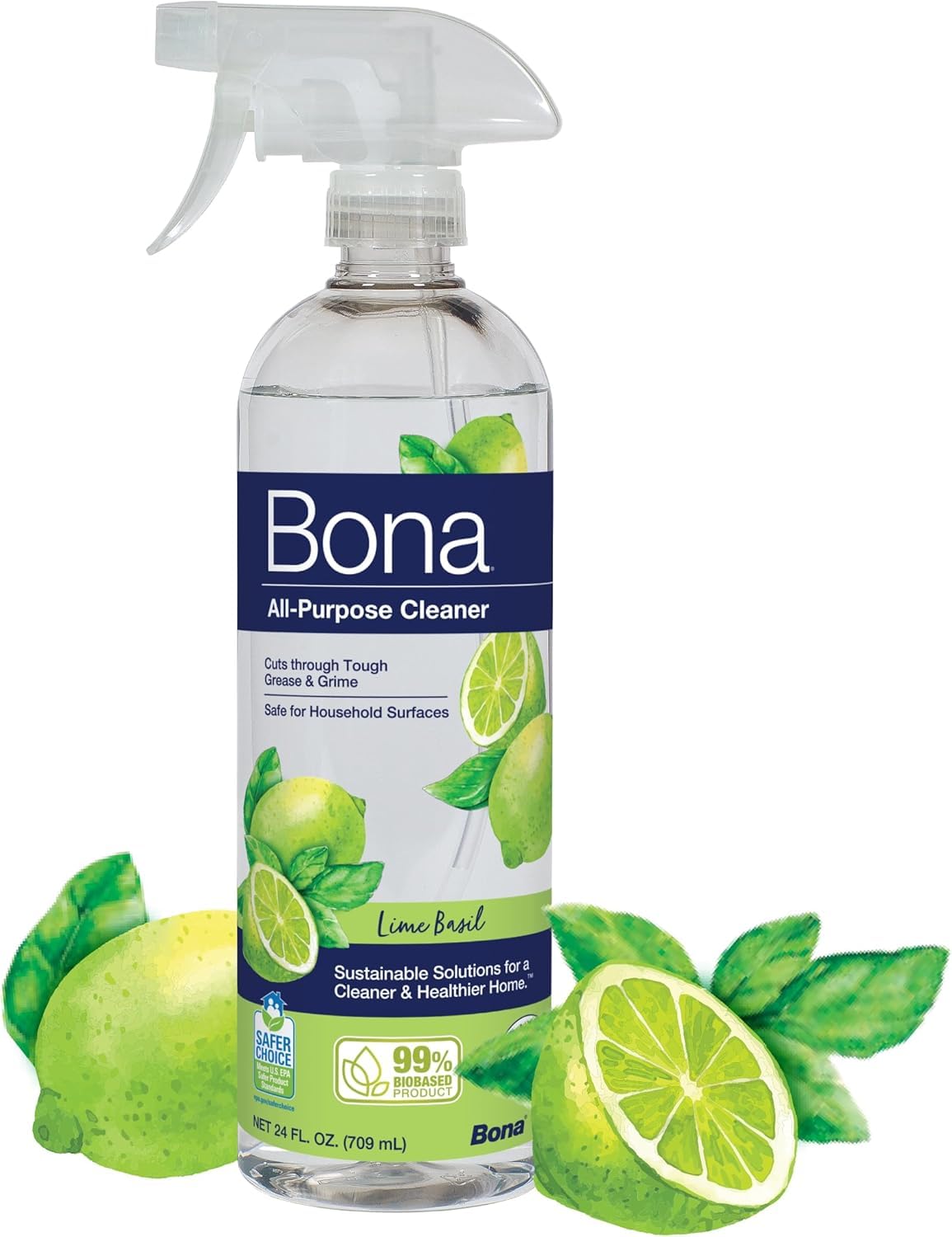 Bona All-Purpose Cleaner - Lime Basil Scent - 24 fl oz - Household Cleaner Cuts Through Tough Grease & Grime - Safe for Household Surfaces