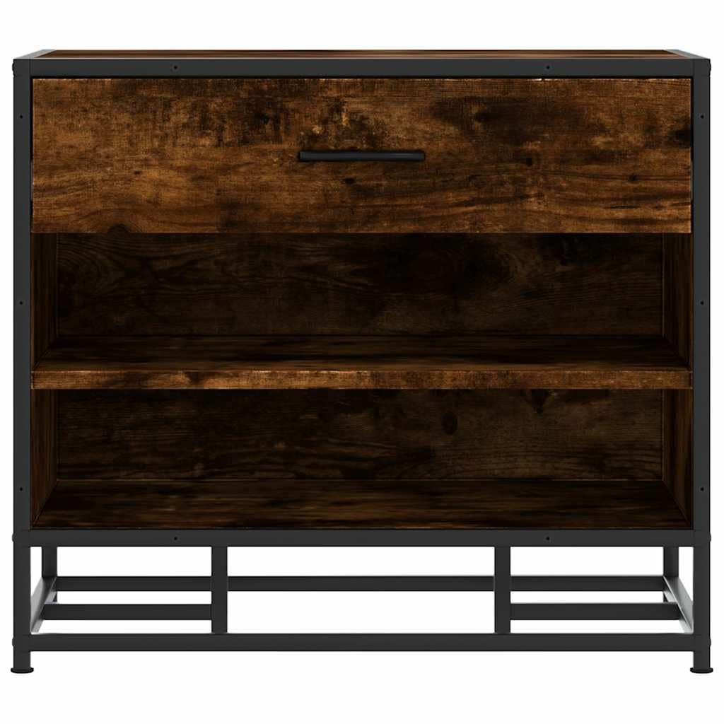 Fengshui Schuhbank Räuchereiche 60x40x53,5 cm Holzwerkstoff Metall | Stabiler Metallrahmen, pflegeleicht, viel Stauraum, mit Wandhalterung