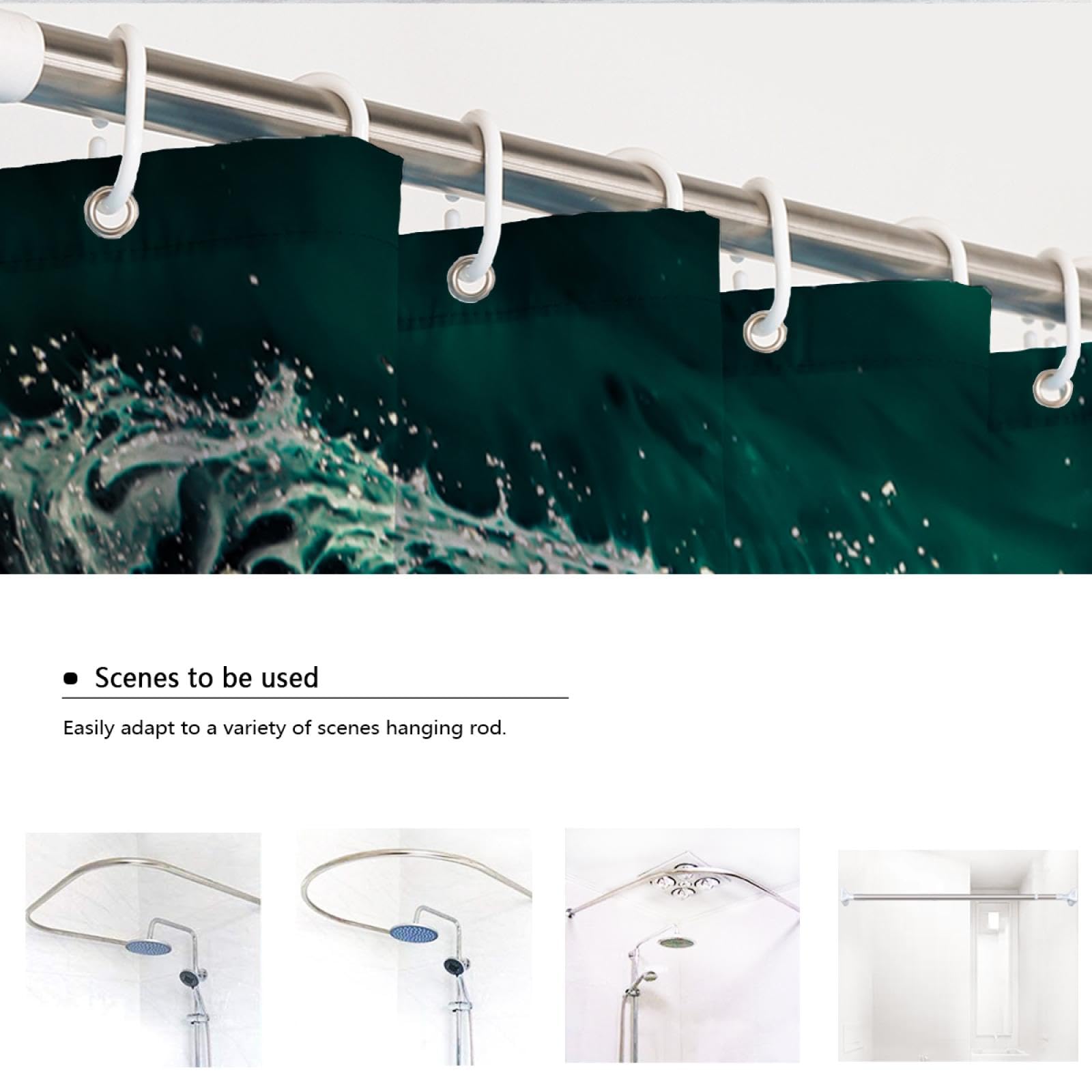 Luxus-Duschvorhang Weißer grüner Marmor Duschvorhang-Liner waschbar extra lang waschbar Hochleistungs-Stoff-Duschvorhang-Sets 200x180 cm