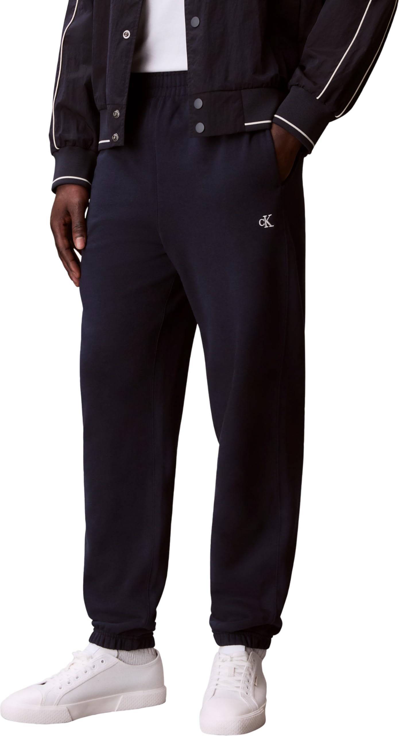 Calvin Klein Men’s Terry Monogram Jogging Bottoms with Back Pocket, Blue (Dark Sapphire), M