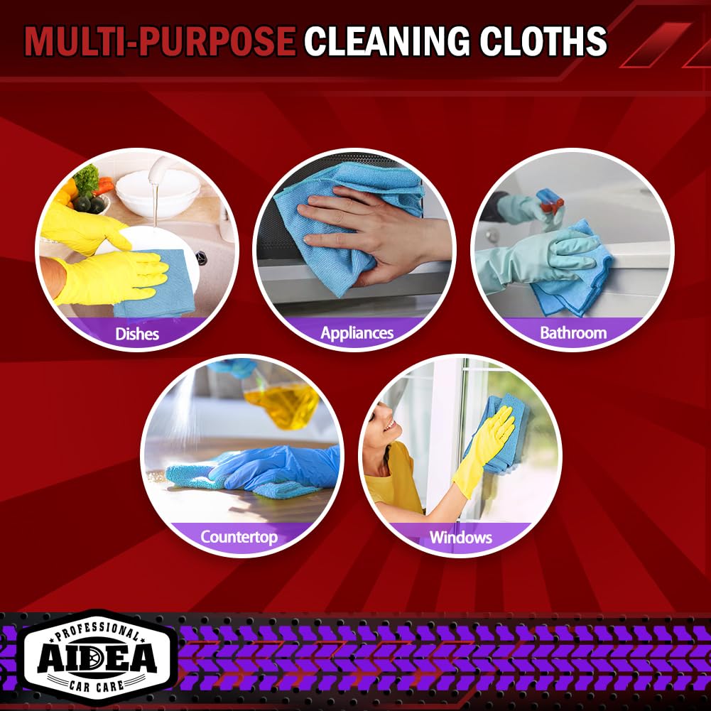 AIDEA Microfiber Cleaning Cloth Blue 150PK Shop Rags Microfiber Towels for Cars Dusting Cloth Lint Free Rags Absorbent — view 7
